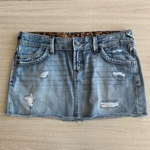 Express Light Blue Wash Cut-off Mini Denim Skirt